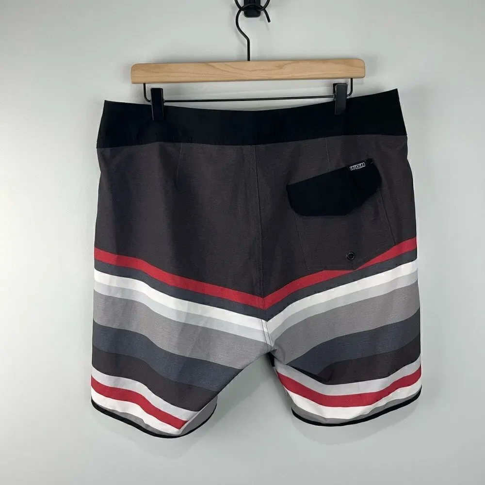Ezekiel Black Grey and Red Tie Waist Board Shorts 36